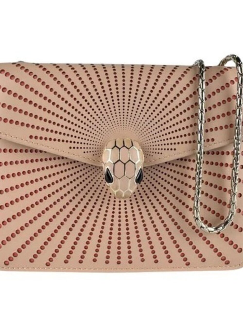 Auth BVLGARI Serpenti Forever Shoulder Bag Pink Beige/Gold Leather/Metal - z9897